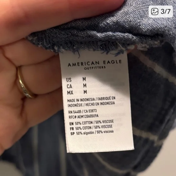 American Eagle Outfitters Blue and White Striped Peplum Top - Picture 2 of 2